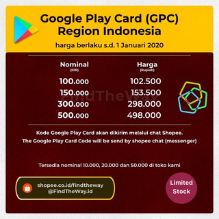 Google Play Gift Card 20rb 50rb 100rb 150rb 300rb 500rb ( GPC INDONESIA )