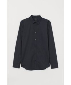 Kemeja Kerja Pria H&M Easy Iron Slim Fit Black Shirt Original