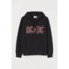 H&M HOODIE ACDC BLACK FONT RED ORIGINAL