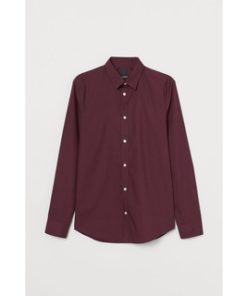 H&M Kemeja Kerja Kantor HnM  Easy Iron Slim Fit Shirt Maroon Original