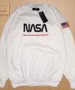 Sweater H&M NASA Script Fleece Crew Neck Sweatshirt - White