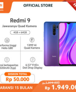 Xiaomi Redmi 9 (4GB+64GB) 13MP Quad Kamera Helio G80 Layar 6.53 FHD+ Baterai 5020mAh Garansi Resmi