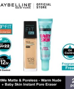 Maybelline Fit Me Matte & Poreless Liq Foundation 128 Warm Nude + Baby Skin Pore Eraser Primer
